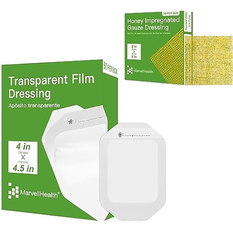 MarvellHealth Transparent Film Dressing & Honey Impregnated Gauze Dressing, Highly Breathable & Comfortable Cover