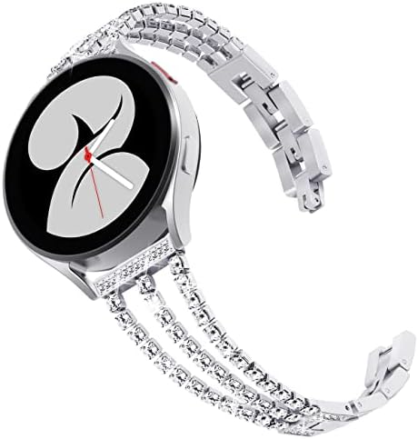 Surace Compatible with Galaxy Watch 4 Band, Galaxy Watch 5 Band 40mm 44mm, Galaxy Watch 5 Pro 45mm Band Women Bracelet Bling Diamond Links for Samsung Galaxy Active 2 Watch Band Smart Watch, Sliver
