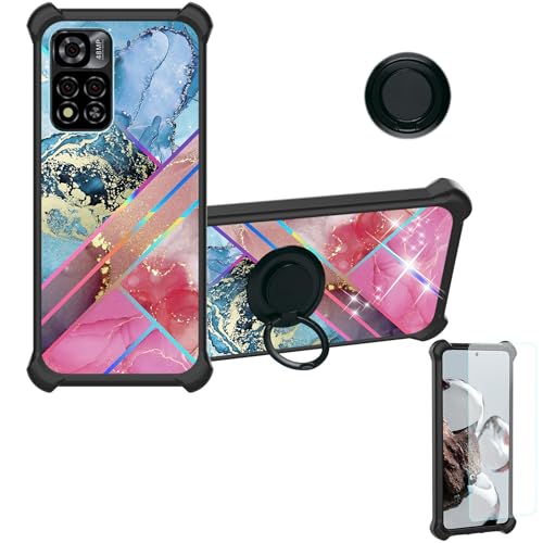 Case Compatible for Mobicel Vx20 Phone Case Cover [with Tempered Glass Screen Protector][Hard PC + Soft Silicone][Ring Support] [Colorful Reflect Light] IMDH-WSS