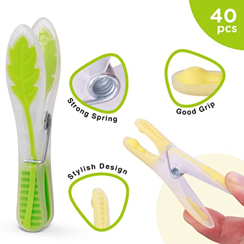 K-ONE 40 Pieces Pegs with Basket for Laundry Washing Line | Laundry Pegs for Strong Windproof Supplies Soft Rubber Grip Pegs| Strong Clothes Pegs (Multiple Colours) - Image 5