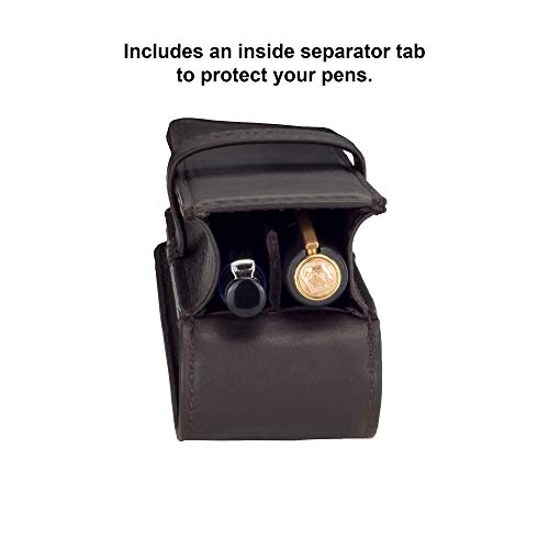 Image of DiLoro Leather Double Pen Case Pencil Pouch Holder for Two Fountain Ballpoint Rollerball Pens and Pencils (Espresso Dark Brown)