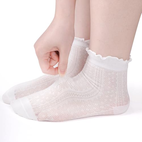 3 Pack White Ruffle Socks, Cotton Sock Breathable Mesh Socks for Girls Toddler Dress2