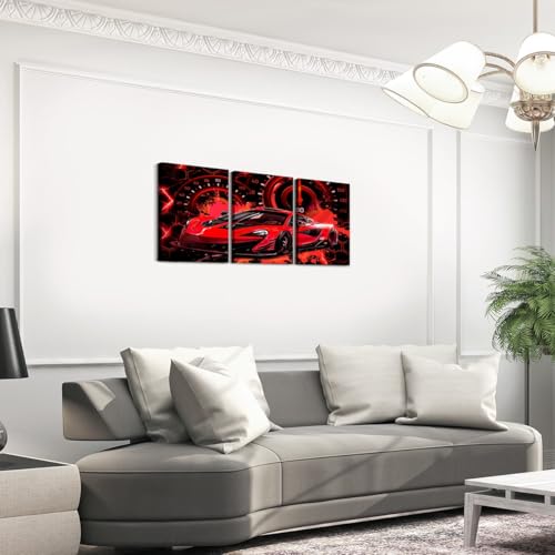 Feelyou Kids Red Race Car Canvas Wall Art for Living Room Bedroom Speed Sports Car Picture Wall Decor Boys Girls Racing Car Wall Painting and Prints Extreme Sports Bathroom Wall Art 12"x16"x 3Pcs by Feelyou - Used condition - Image 3