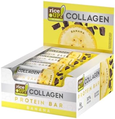 RiceUp! Collagen Protein Bar Chocolate & Banana 12 x 50g | 6g Collagen | 30% Protein | Gluten Free | Zero Added Sugar | Palm Oil Free | Preservatives Free | Source of fibre