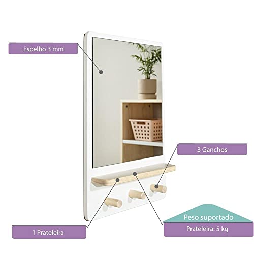 Espelho com Moldura Montessoriano Infantil Casatema Natural/branco