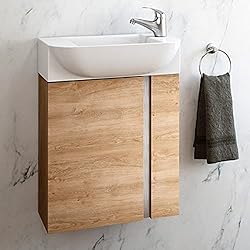 Coycama Mueble de baño Versa suspendido a Pared Fondo Reducido 1 Puerta y Lavabo Cerámico (Roble Natural, 45)