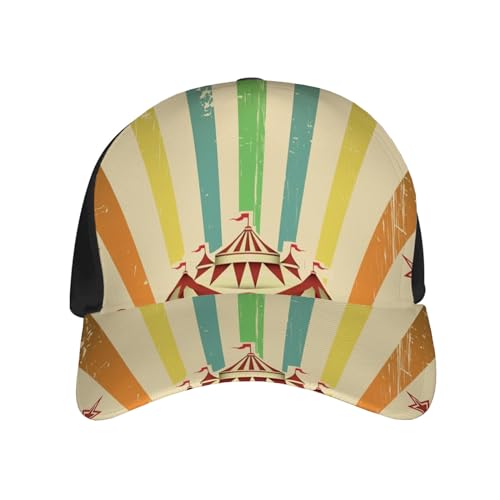 Koxitip Rainbow Print,Trucker Hat Men,Old Circus Carnival Theme Stripes Stars,Mesh Baseball Snapback Cap,Multicolor