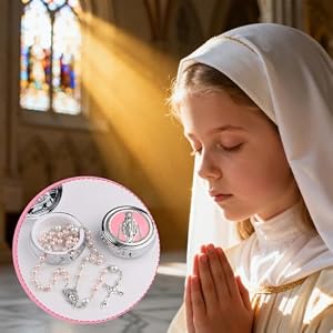 MOAZIFI Rosenkranz katholisch, Rosa Perlenkette mit Kruzifix Kreuz, Rosenkranz Kette, Gebetskette für Junge Mädchen, Erstkommunion Geschenk für Taufe, Konfirmation, Gebet, Religiöser Schmuck - Image 10