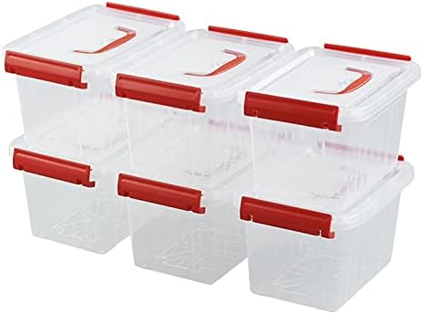 Waikhomes Set of 6 Plastic Storage Box, Small Storage Boxes with Lids/Handles, 6 L, Clear