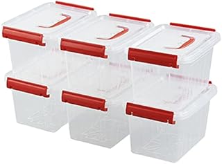 Waikhomes Set of 6 Plastic Storage Box, Small Storage Boxes with Lids/Handles, 6 L, Clear