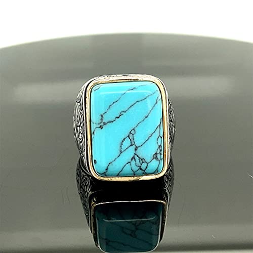 Sterling Silver Ring, Turquoise Stone, Men Rings, Natural Stone, Handcrafted Ottoman Men Ring, Turkish Handmade #TOP4