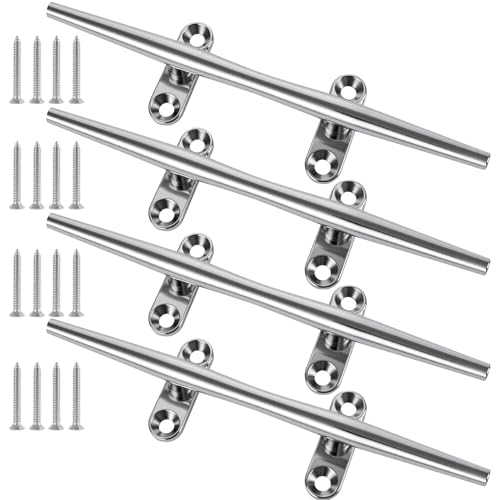 ORLANG 10 Inch 316 Stainless Steel Boat Cleats, Open Base Dock Cleats with Fasteners, Boat Dock Cleats Rope Cleat for Boat Docks, Decks or Nautical Decor (4 Pack)