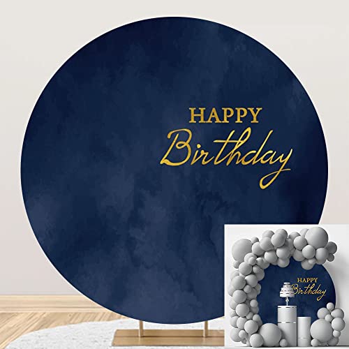 DORCEV 5x5ft Polyester Navy Blue Marble Texture Birthday Round Backdrop Cover for Photography Kids Adults Boy Man Birthday Banquet Party Portrait Decor Props