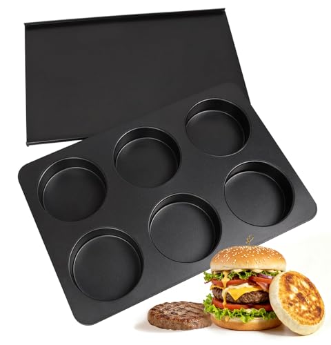 Elesinsoz 6 Cup Straight Side Jumbo English Muffin Cupcake Pan with Lid Nonstick Hamburger Burger Bun Mold Muffin Pan for Baking Egg Sandwich Frittata Cinnamon Roll Focaccia Quiche Pancake