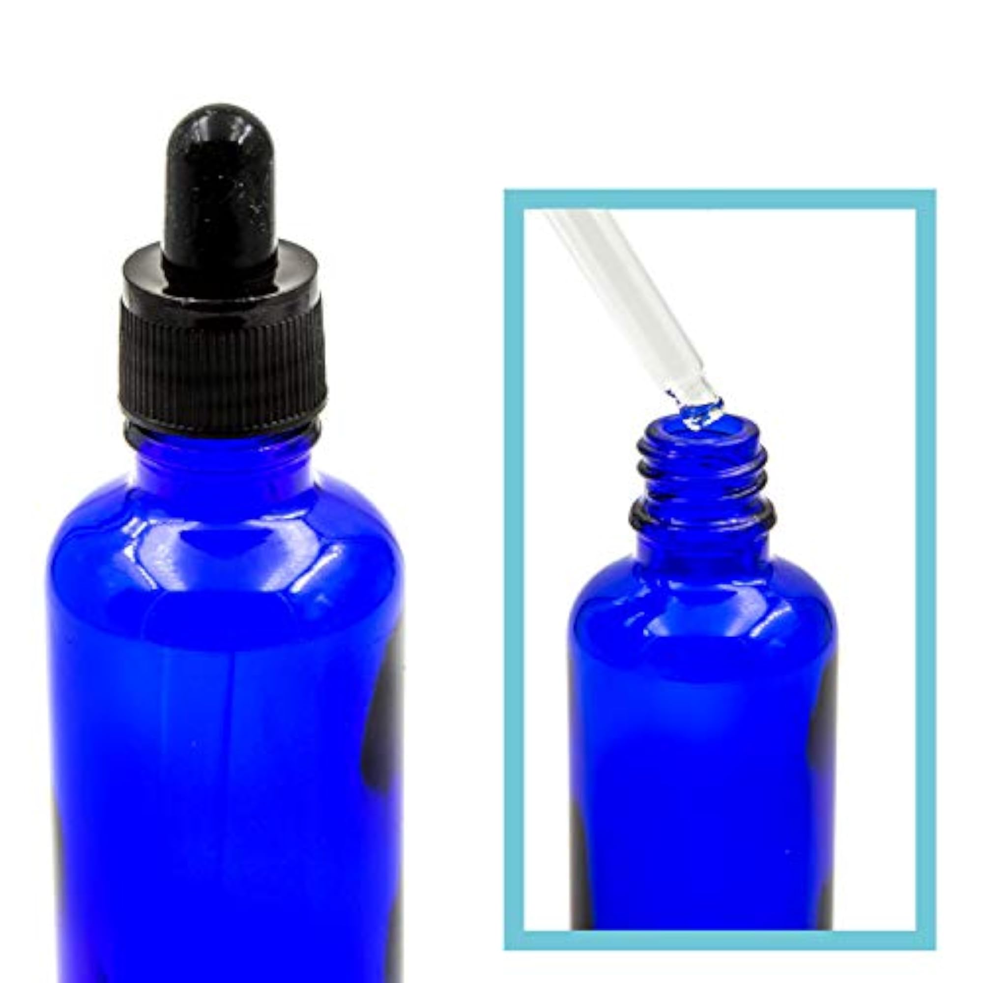 12 Pack 2 Ounce Blue Glass Dropper Bottles