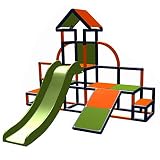 move and stic - Torre de juegos Charlin con tobogán y oblicuo para el jardín o la habitación de los niños, color verde manzana, naranja y gris titanio.