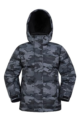 Mountain Warehouse Snow Padded Kids Jacket - Water Resistant Coat with Fleece Lined Hood, Adjustable Cuffs & Side Pockets - for Winter, Walking, Travel & Outdoors Camouflage 5-6 Years