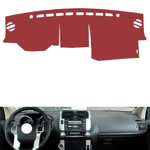 Leather Dash Board Cover mat Compatible with Toyota Prado（no Speakers） 2010-2016，Anti-Slip,Sun Protection Dashboard Cover-red