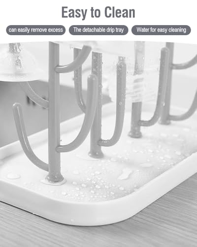 Trockenständer Babyflaschen, Vertical Baby Bottle Drying Rack, Trockenständer für Bottle mit Abtropfschale, Abnehmbarer, BPA frei zum Trocknen von Babyflaschen, Saugern, Bechern und Zubehör(Grau)