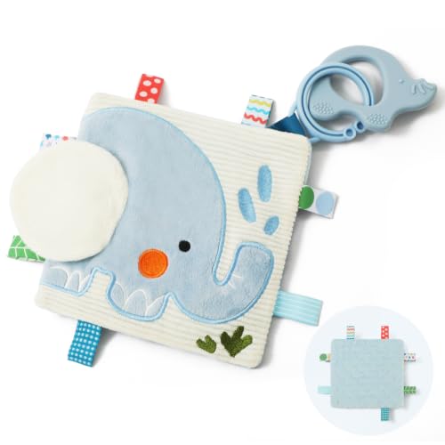 let's make Elephant chusta sensoryczna z chorągiewką, materiał z wypustkami Minky, zabawka do wózka dziecięcego z silikonowym gryzakiem, prezent dla dziecka