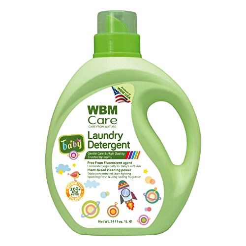 WBM Plant-Based Laundry Detergent Liquid – 34 fl oz, 50 loads total. Eco-friendly formula for...