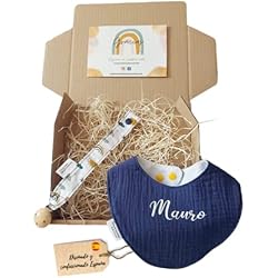 Somosnosotras.Regalo para bebe recién nacido personalizado. Canastilla de bebé hecha a mano en España. Set de regalo recién nacido niño. Regalos bebe recién nacido originales. (XS, Marino)