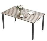 SUNSHINE VALLEY 60' Patio Dining Table for 6,Teak Color Rectangle Patio Table with Umbrella Hole,E-Coating and Powder Coating Steel Frame Metal Outdoor Patio Table for Garden Backyard Lawn Yard