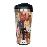 Wisedeal Cut Cartoon Cats Travel Coffee Mug with Filp Lid, Holiday Birthday Gift for Men Women Besti