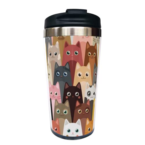 Wisedeal Cut Cartoon Cats Travel Coffee Mug With Filp Lid, Holiday Birthday Gift For Men Women Bestie Friend Cat Lover, Cartoon Cat Stainless Steel Water Bottle Tumbler Cup, 13 Oz #TOP19