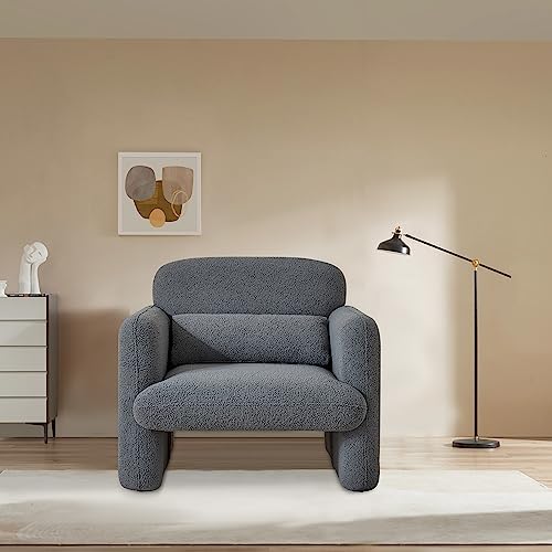 YOOBECH Modern Accent Single Sofa Chair with Arms, Lamb Fabric Upholstered Comfy Reading Arm Chair for Bedroom, Living Room-Grey