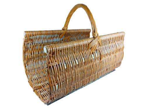 Panier en osier pour bois - osier écorcé naturel - panier pour cheminée - tressé à la main - stockage de bois de chauffage (60 x 48 H 35/48 cm)