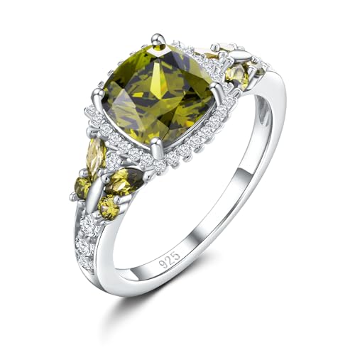 DAYBYDAY Cushion Cut Peridot Ring Sterling Silver Butterfly Rings for ...