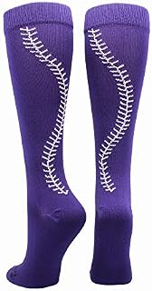 MadSportsStuff Softball Socks with Stitches Over The Calf (Purple/White, Medium)