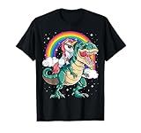 Unicorn Riding T rex Dinosaur Boys Girls Men Women Rainbow T-Shirt