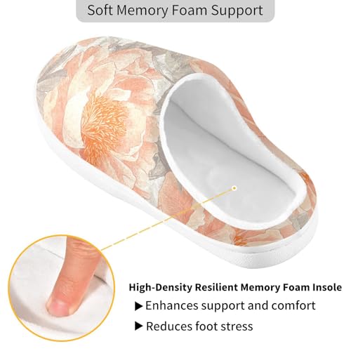JUNZAN Cartoon Peonies Neutral Mens Cotton Slipper Winter Memory Foam Bedroom Slippers for Indoor Birthday Presents 6-72
