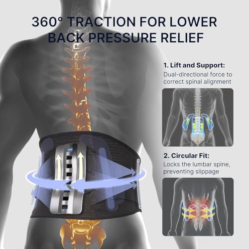 Fit Geno Back Brace for Lower Back Pain Relief: Adjustable Support with Ergonomic Lumbar Pad for Herniated Disc Sciatica and Lumbar Strain - Breathable Design for Men & Women (Medium)