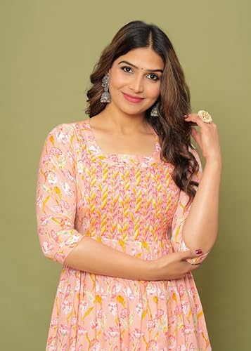 Image of Maternity Feeding Kurti for Women | Cotton Blend Anarkali Dress with Nursing Zip for Pre & Post Pregnancy