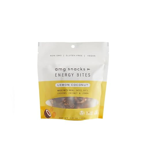 AMG Snacks Lemon Coconut Energy Bites | 4.3 oz, Pack of 3 (36 Bites Total) | Date and Nut Energy Snacks Protein Bars | Non GMO, Gluten Free, Vegan Protein Bites | Made with All Natural Ingredients
