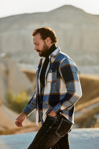 COOFANDY Mens Flannel Shirts Long Sleeve Plaid Shirt Jacket Button Down Shirt with Pockets4