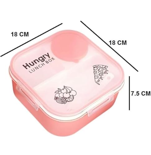 Image of Hungry Lunch Box with Water Bottle | Leakproof 3 Compartment Tiffin Box with Spoon, Fork & Sauce Container | BPA Free Food Grade Plastic | Microwave & Dishwasher Safe Lunch Box for School (Peach)