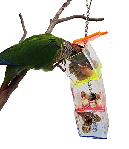 Tropical Chickens Parrot Bird Boredom Buster Forage Box Creative Hanging Treat Foraging Toy Conure Cockatiel For Small Bird Enrichment Transparent Acrylic Food Holder #TOP4