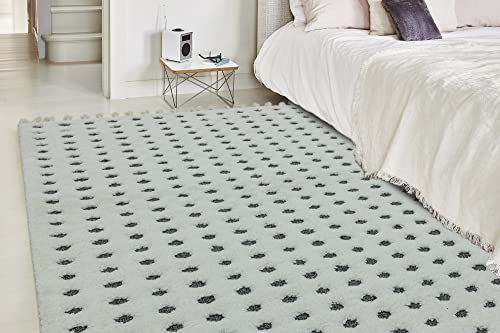 Image of Lord of Rugs Modern Scandinavian Shaggy Rug with Fringed Ariana Moroccan Bohemian Designs for Living Room Bedroom Luxury Super Soft Rug in Cream AR05 Dotty Grey, Small 80x150 cm (2'6"x5')
