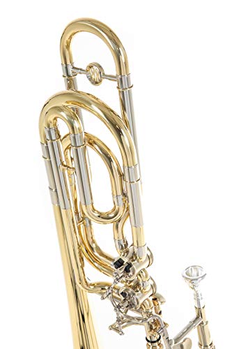 Roy Benson Bb/F/Gb/D Bass Trombone Mod.bt-260 Lacquered Finish With Light Weight Form Shaped Case, Yellow,Silver #TOP4