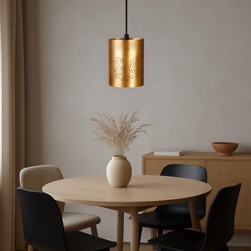 Image of BENE Kyle Pendant Lamp, Mild Steel Indoor Modern Hanging Lamp, E-27 Base Ceiling Hanging Light for Home Decor, Kitchen, Living Room, Bedroom, 10 cm (Golden, Pack of 1 Pc)