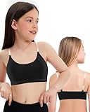 iMucci Girl Dance Bra Seamless Girls Black Bra with 2 Pair Adjustable Replace Clear Straps Silicone Pads