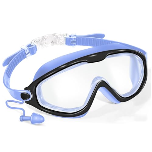 [FUSHI&MON] ゴーグル 小学生 スイミングゴーグル 子供用 女の子 男の子 【耳栓が一体式ゴーグル】水中メガネ 水泳 曇り止め UVカット 水漏れ防止 広い 視野 ベルト調節でき ビーチ 海水浴 水中 男女兼用型