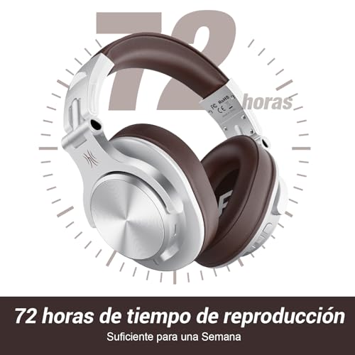 Miniatura 3 de Oneodio A70 Auricurales Bluetooth Inalambricos 72h, Auriculares Diadema Cerrados Con Puerto Compartido, Auriculares Cable De 3.5mm Para Dj Piano Guitarra Grabación Y Monitoreo Amp, Plata