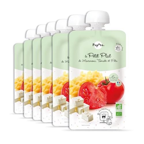 POPOTE – Petit Plat Macaroni, Tomate et Féta Bio Bébé 180 g – Dès 6 mois – Gourde Individuelle – Texture Lisse – Diversification Alimentaire - Format Pratique à Emporter – Pack Familial 6 x 180 g