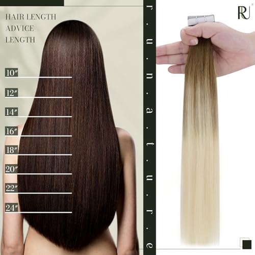 RUNATURE 24 Inch Blonde Tape Hair Extensions Real Human Hair Tape in Hair Extensions Human Hair Invisible Tapes Remy Straight White Blonde Hair 20pcs 50g #800 - Image 4