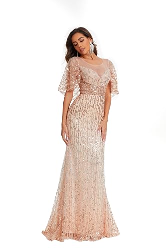 Mermaid Prom Dress Floor Length Formal Dress Deep V-Neck Wedding Guest Dress with Sequin 2024